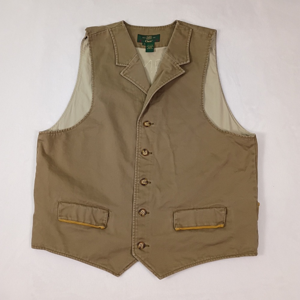Orvis Mens Khaki Cotton Twill Button FrontWaistecoat Vest Size Large Tan - Picture 1 of 8